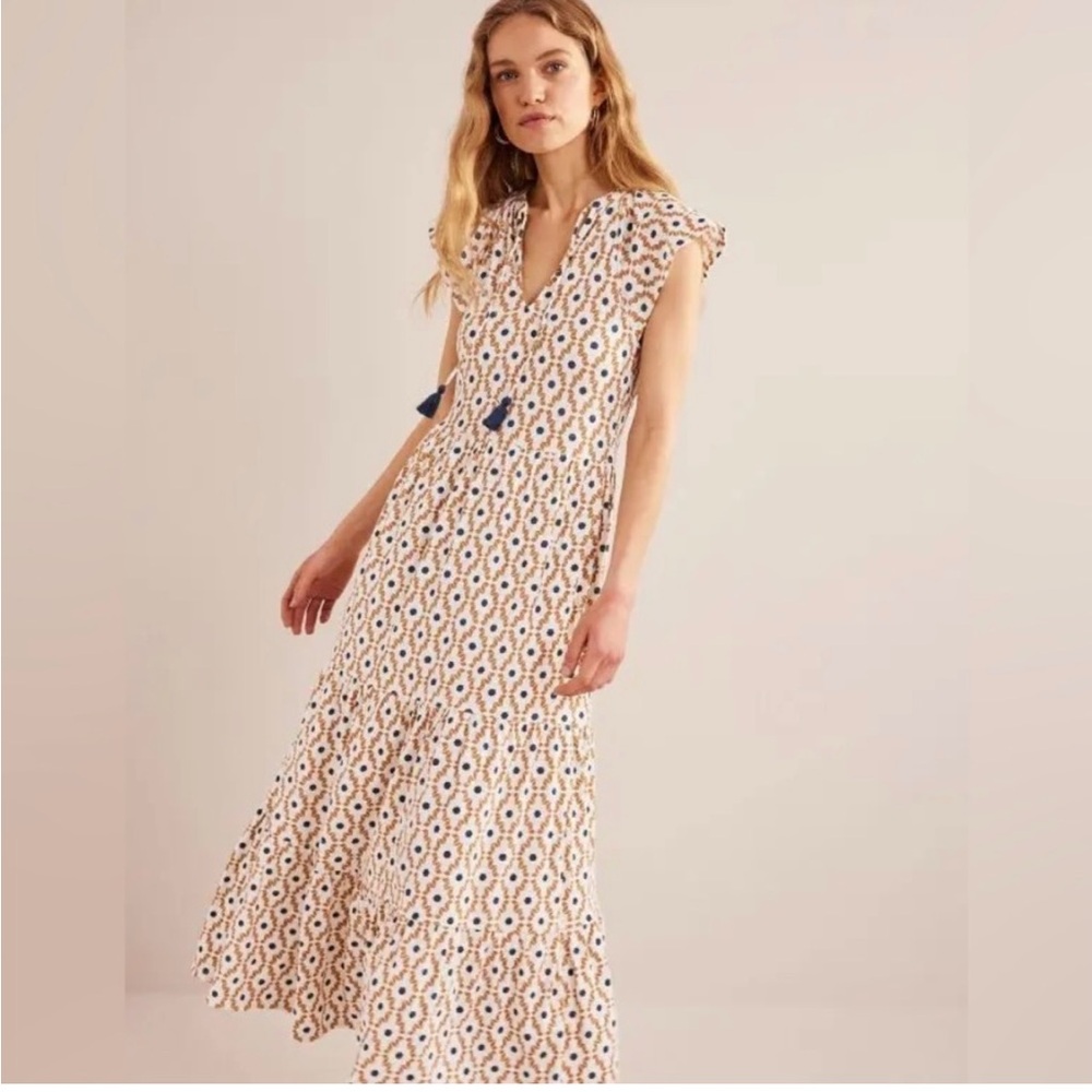 BODEN Tiered Jersey Midi Dress Geo Diamond